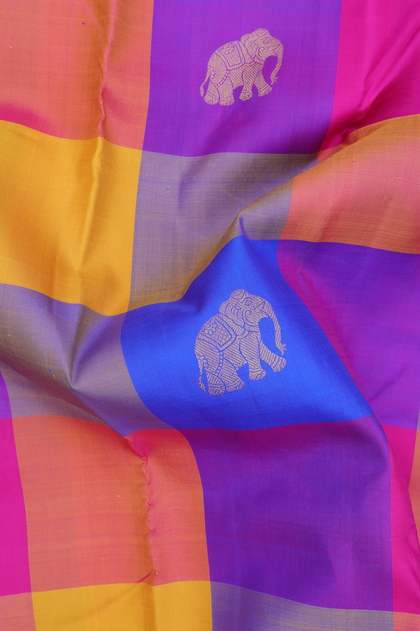 Kanchipuram Silk Saree In Multicolor With Checks Design