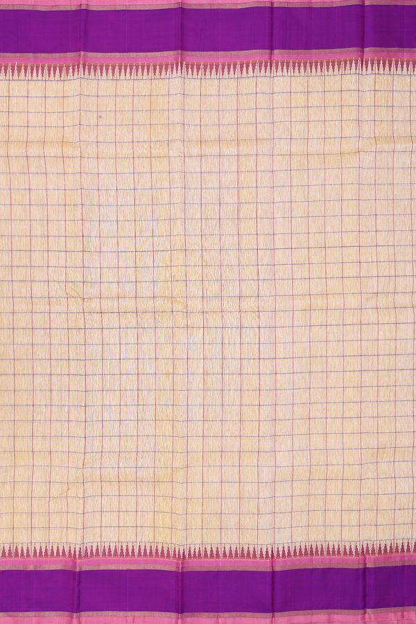 Linen Kanchipuram Silk Saree In Tan Brown With Checks Design