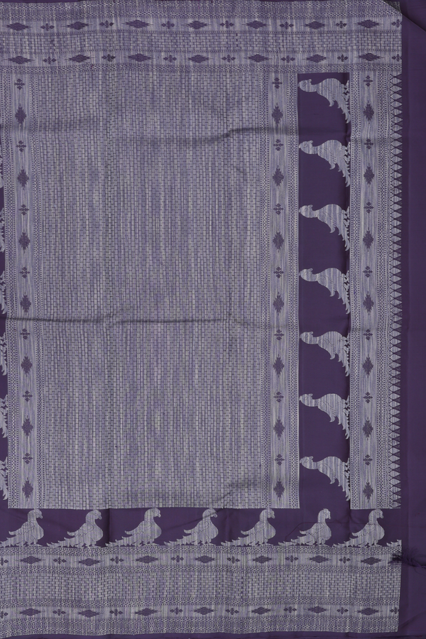 Kanchipuram Silk Saree In Deep Purple With Peacock Buttas