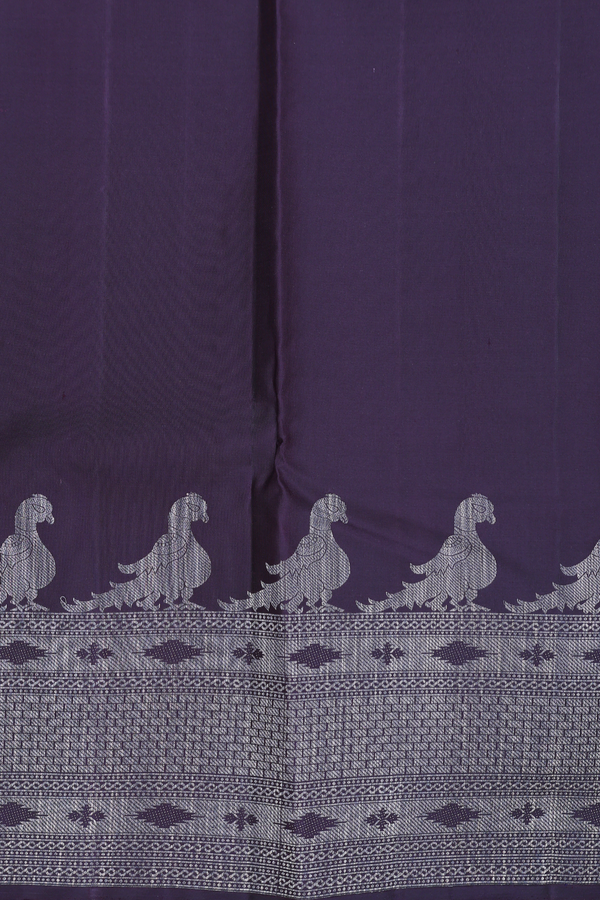 Kanchipuram Silk Saree In Deep Purple With Peacock Buttas