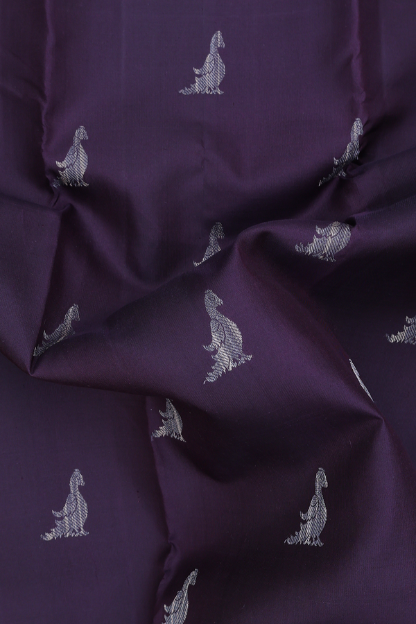 Kanchipuram Silk Saree In Deep Purple With Peacock Buttas