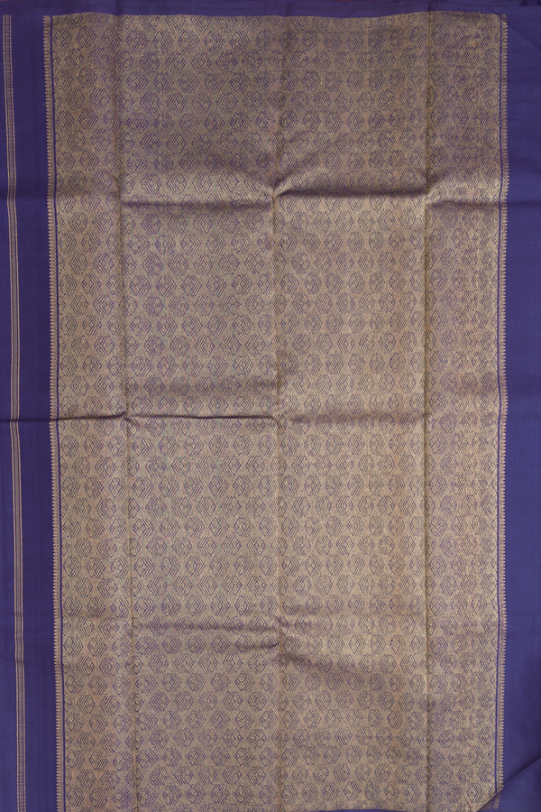 Kanchipuram Silk Saree In Navy Blue With Peacock Buttas
