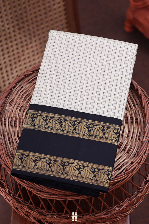 Kanchipuram Silk Saree In White With Checks Design