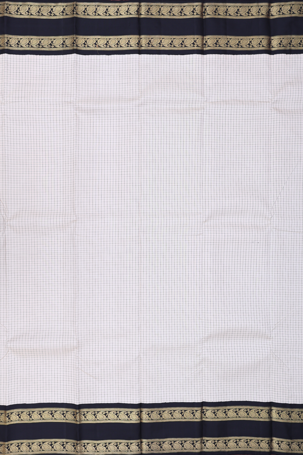 Kanchipuram Silk Saree In White With Checks Design