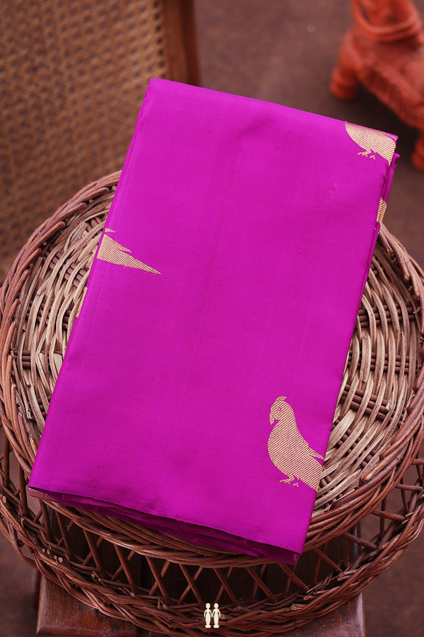 Kanchipuram Silk Saree In Grape Purple With Parrot Buttas