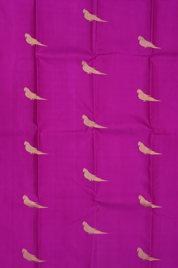 Kanchipuram Silk Saree In Grape Purple With Parrot Buttas