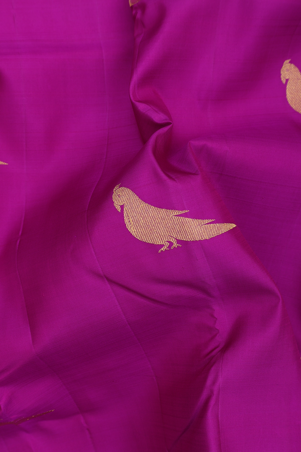 Kanchipuram Silk Saree In Grape Purple With Parrot Buttas