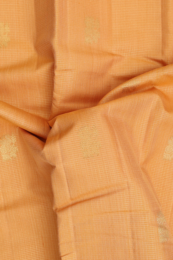 Kanchipuram Silk Saree In Yellow With Checks Design