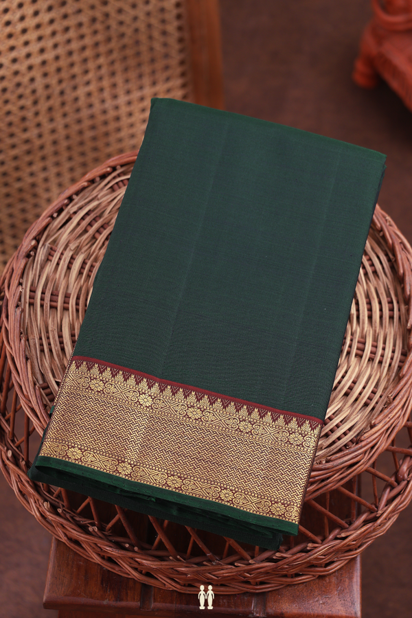 Kanchipuram Silk Saree In Dark Green With Zari Border