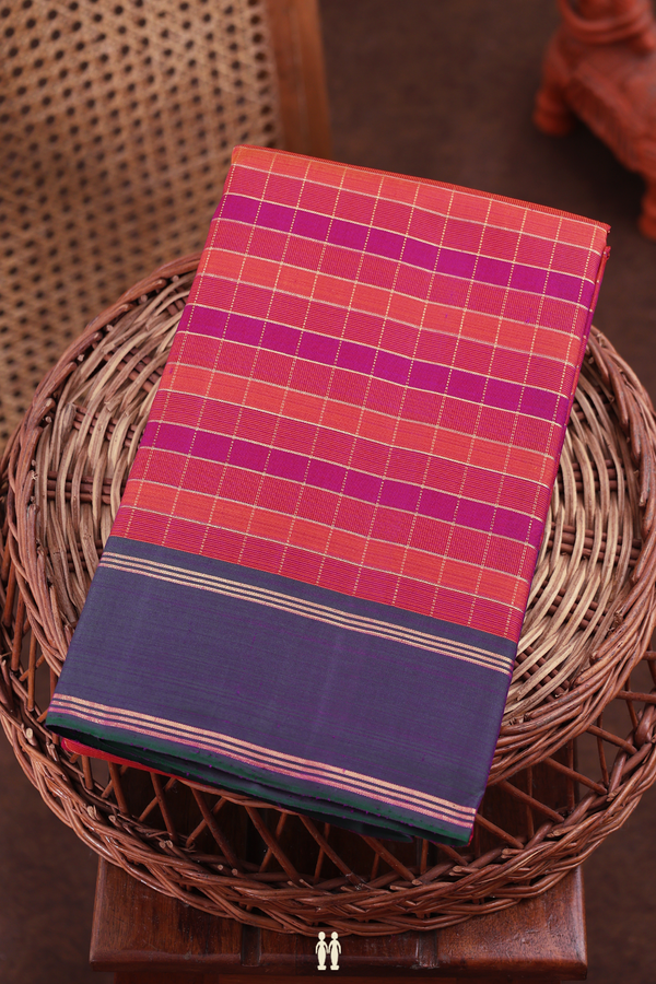 Kanchipuram Silk Saree In Shades Of Pink With Checks Design