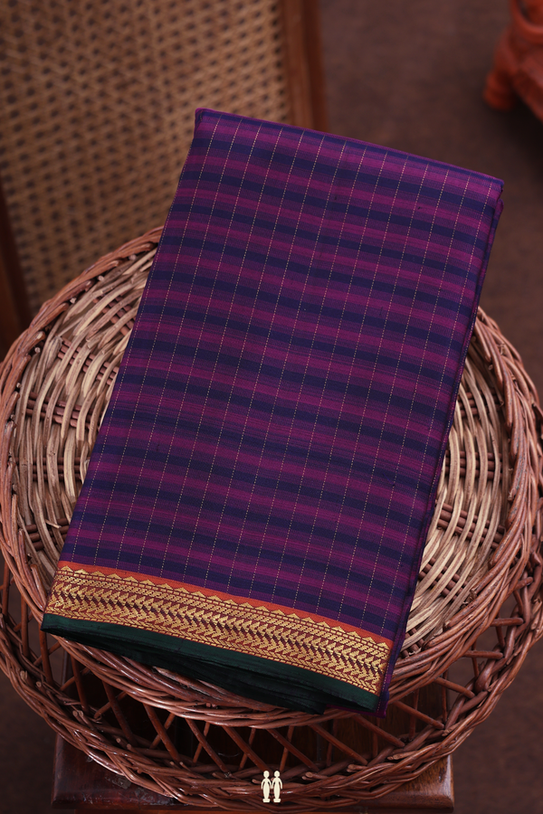 Kanchipuram Silk Saree In Purple And Black With Stripes Design