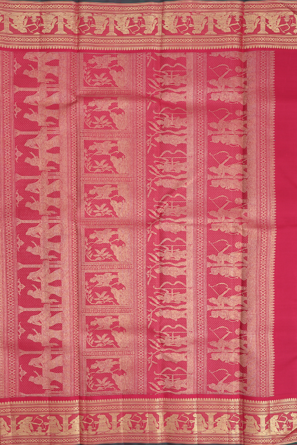 Kanchipuram Silk Saree Capri Blue With Peacock Chakram Buttas