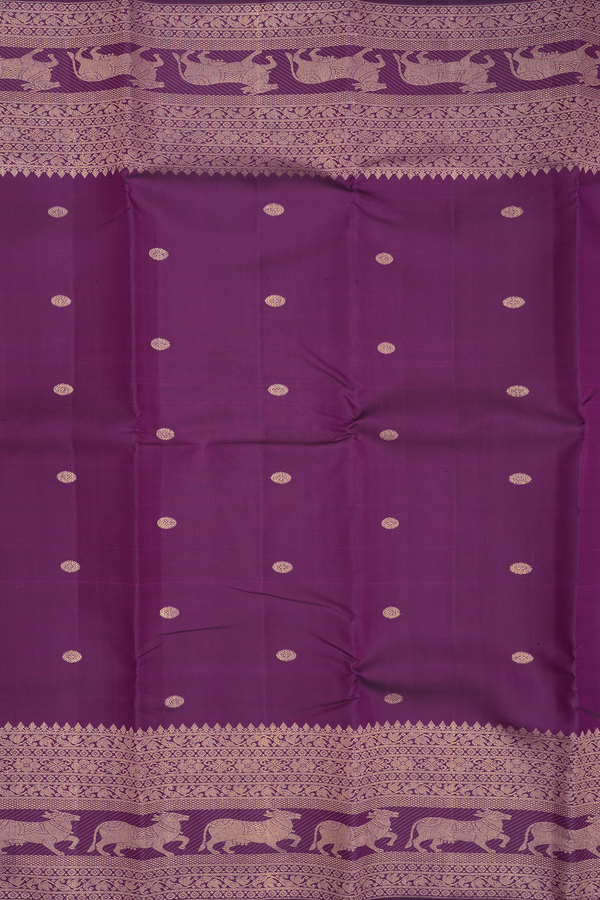 Kanchipuram Silk Saree In Grape Purple With Chakram Buttas