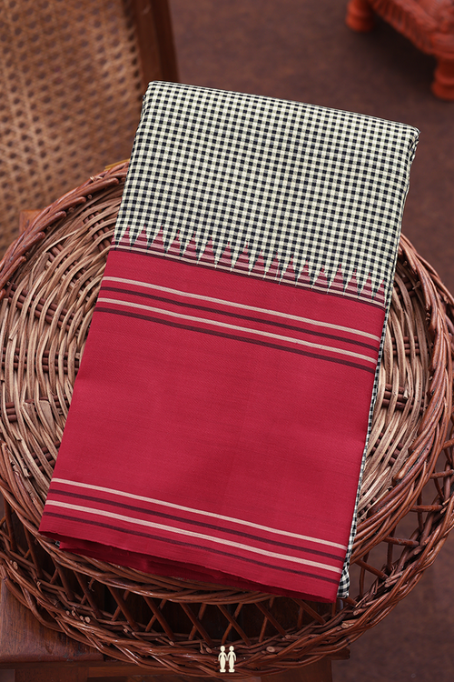 Kanchipuram Silk Saree In Black And White With Checks Design