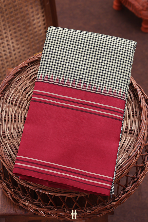 Kanchipuram Silk Saree In Black And White With Checks Design