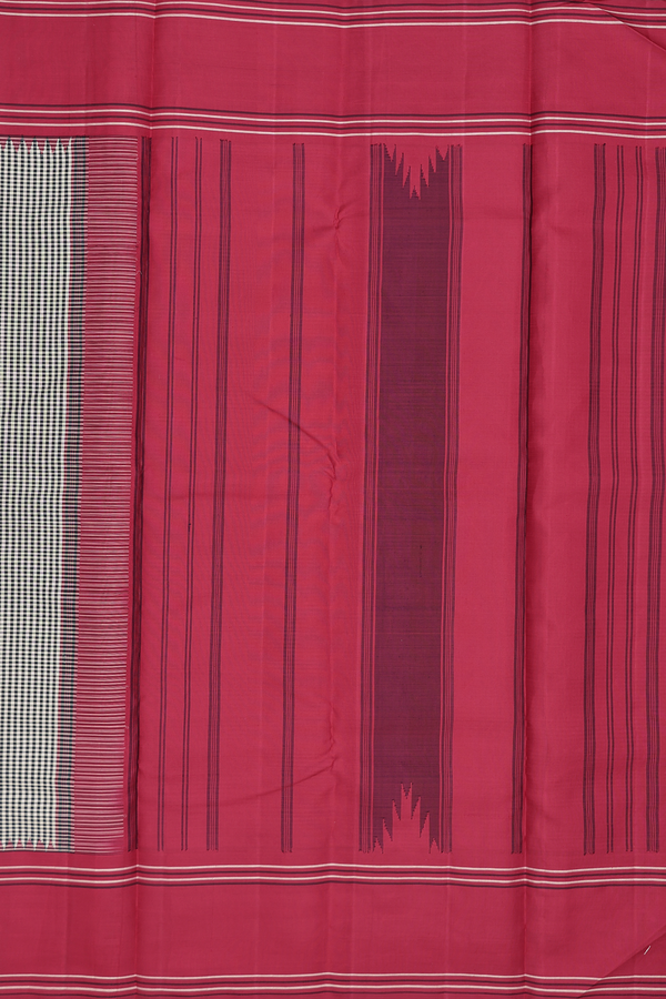 Kanchipuram Silk Saree In Black And White With Checks Design