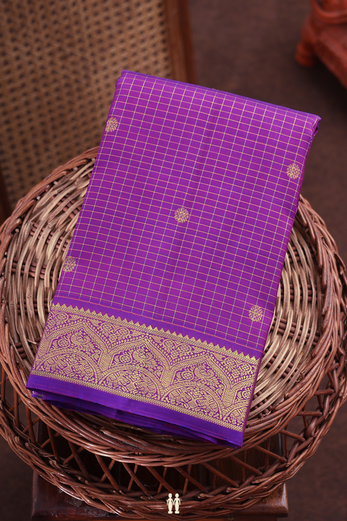 Kanchipuram Silk Saree In Purple With Checks Design