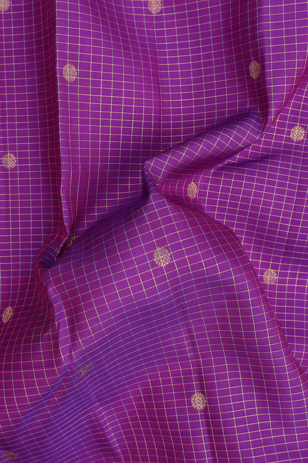 Kanchipuram Silk Saree In Purple With Checks Design