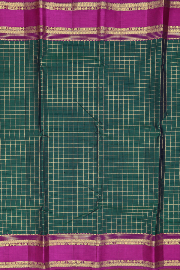 Kanchipuram Silk Saree In Forest Green With Checks Design