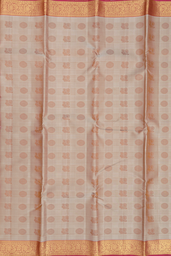 Kanchipuram Silk Saree In Brown Along Checks With Buttas