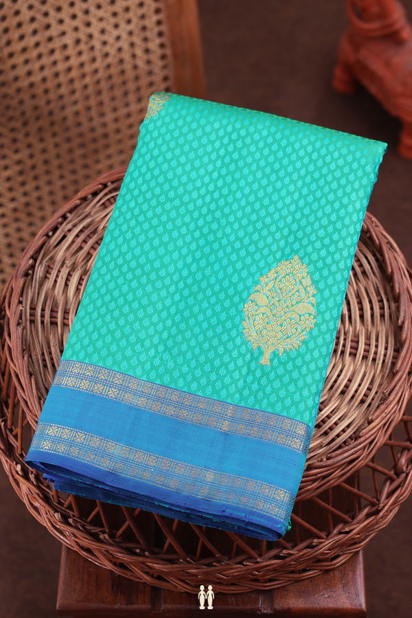 Kanchipuram Silk Saree In Aqua Green With Jacquard Pattern