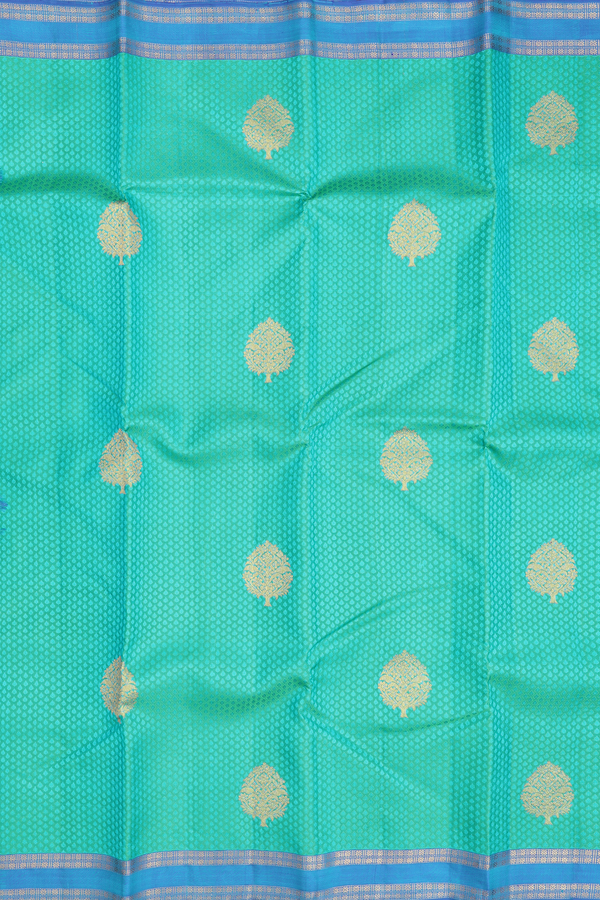 Kanchipuram Silk Saree In Aqua Green With Jacquard Pattern