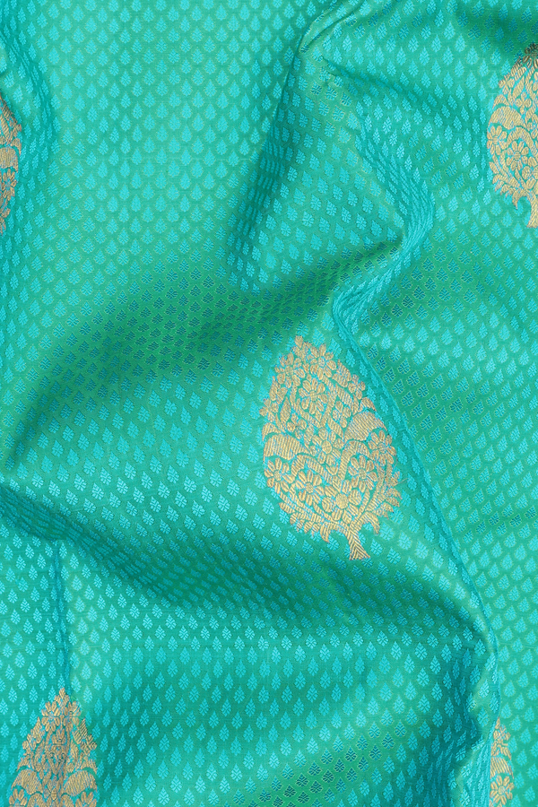 Kanchipuram Silk Saree In Aqua Green With Jacquard Pattern