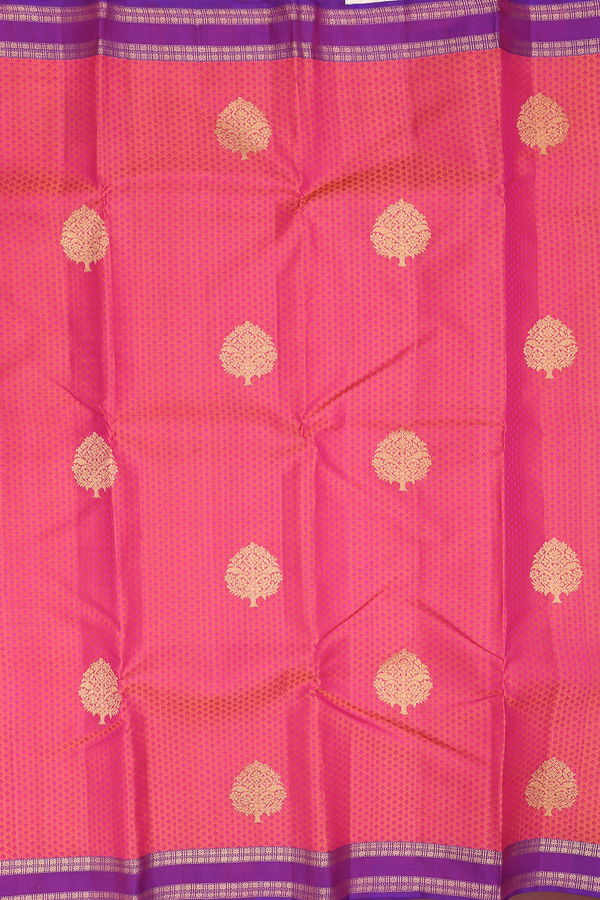 Kanchipuram Silk Saree In Pink With Jacquard Pattern