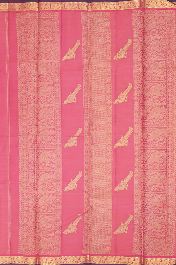 Kanchipuram Silk Saree In Coral Pink With Stripes Design