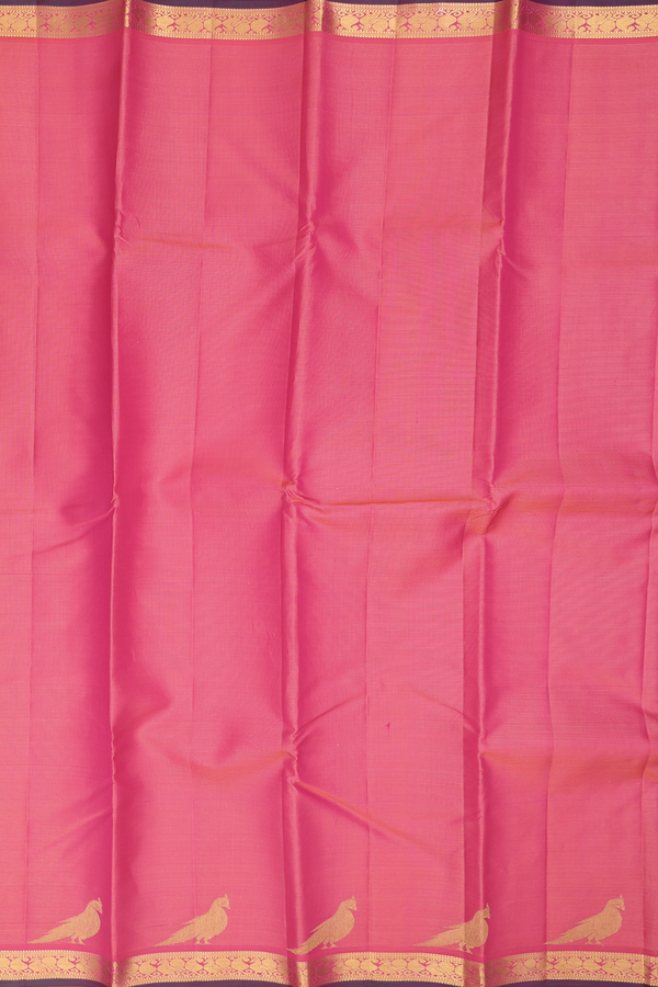 Kanchipuram Silk Saree In Coral Pink With Stripes Design