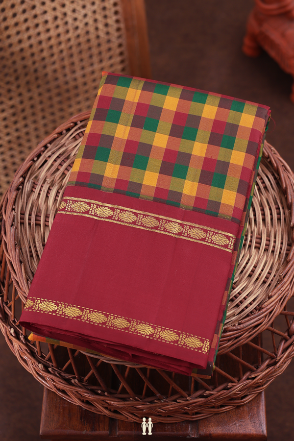 Kanchipuram Silk Saree In Multicolor With Checks Design