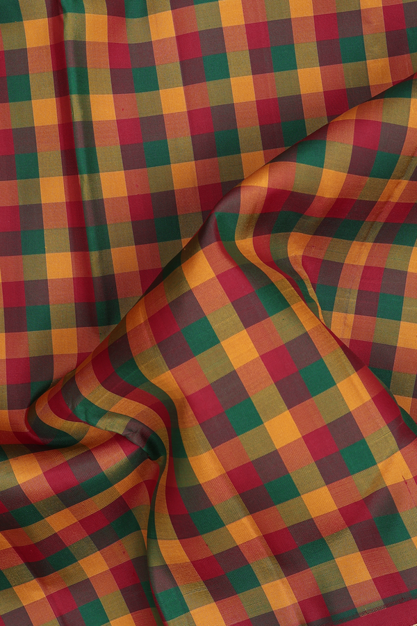 Kanchipuram Silk Saree In Multicolor With Checks Design