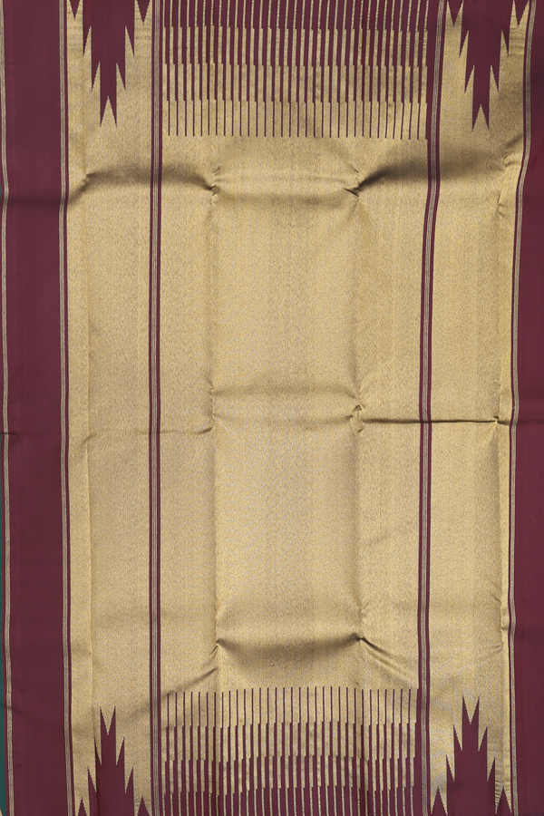 Kanchipuram Silk Saree In Forest Green With Temple Border