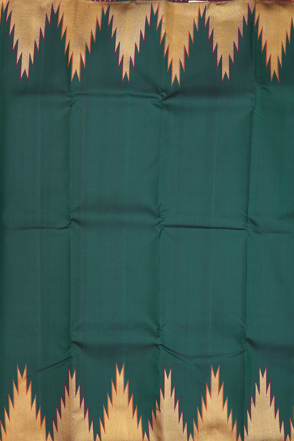 Kanchipuram Silk Saree In Forest Green With Temple Border