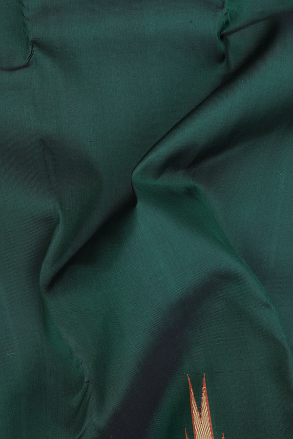Kanchipuram Silk Saree In Forest Green With Temple Border