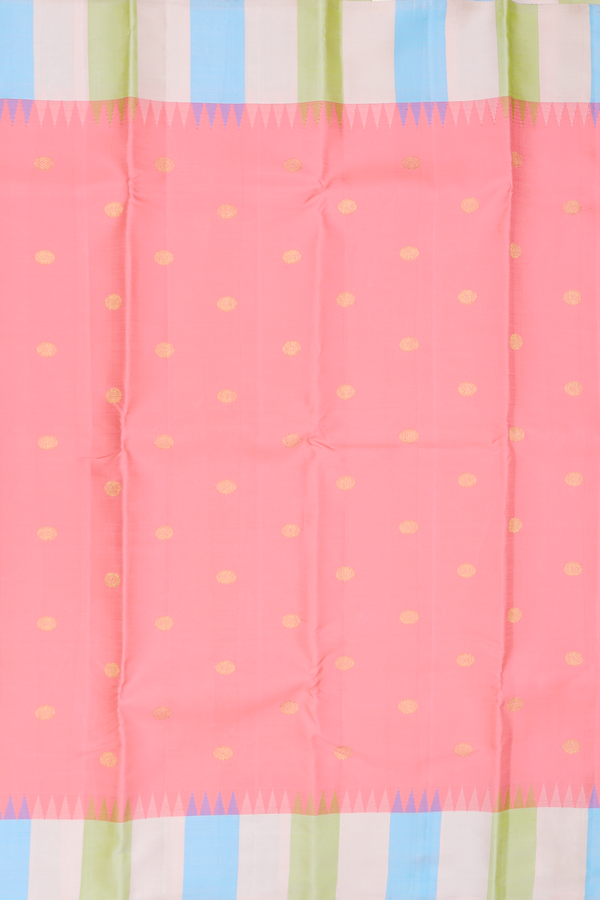 Kanchipuram Silk Saree In Peach With Chakram Buttas