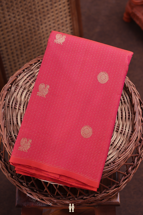 Kanchipuram Silk Saree In Pink With Checks Design