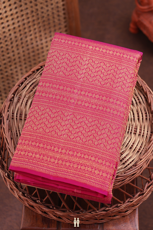 Kanchipuram Silk Saree In Rani Pink With Brocade Design