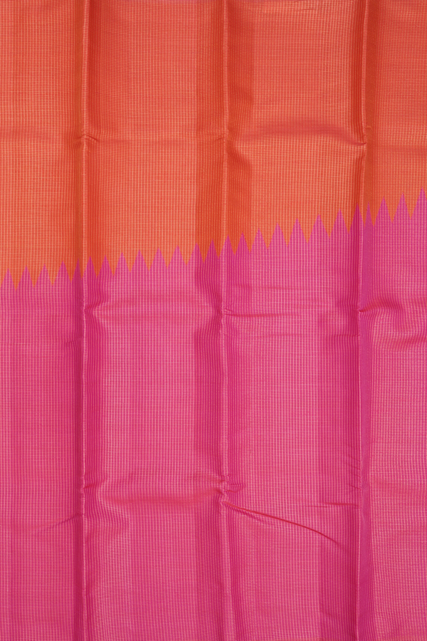 Kanchipuram Silk Saree In Pink And Orange With Step Border
