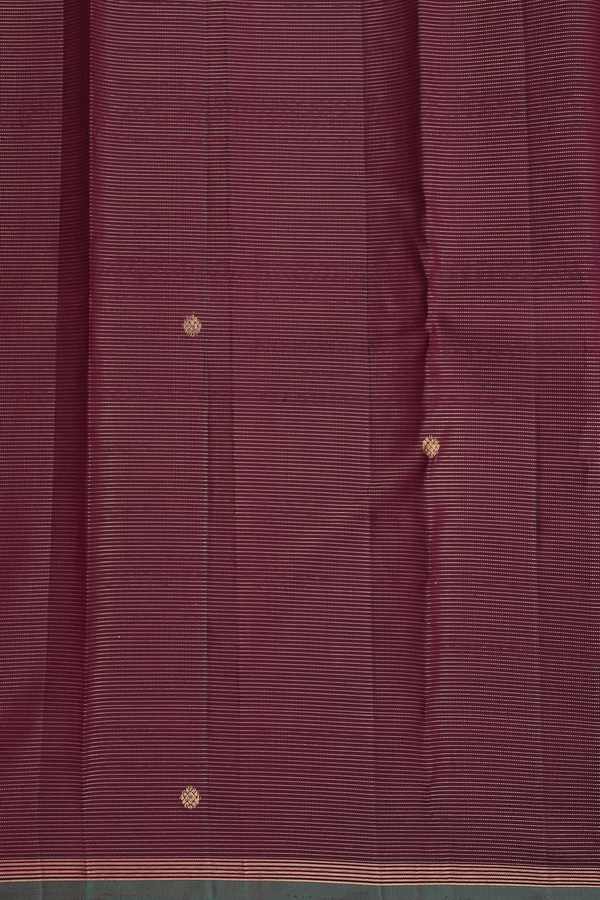 Kanchipuram Silk Saree In Maroon Along Stripes With Buttas
