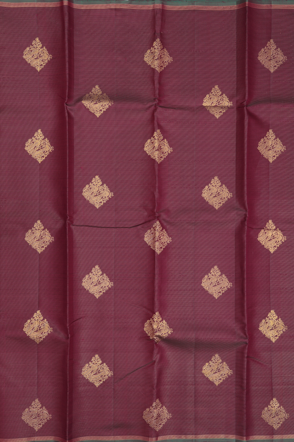 Kanchipuram Silk Saree In Maroon Along Stripes With Buttas
