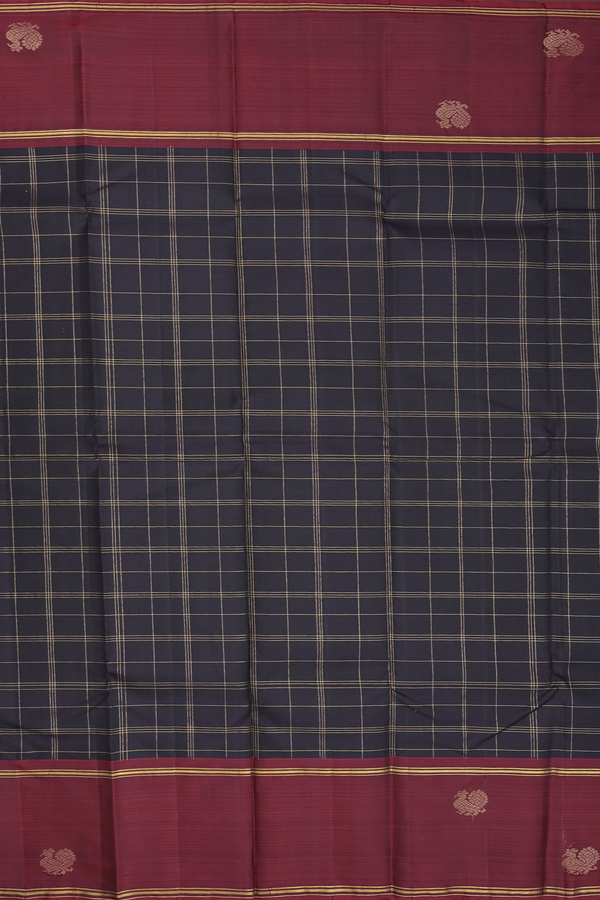 Kanchipuram Silk Saree In Black With Checks Design