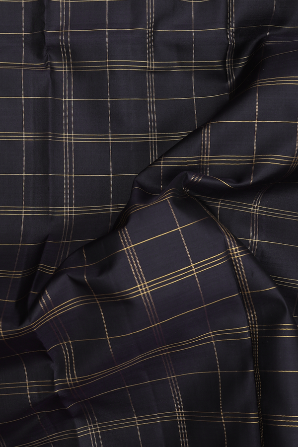 Kanchipuram Silk Saree In Black With Checks Design