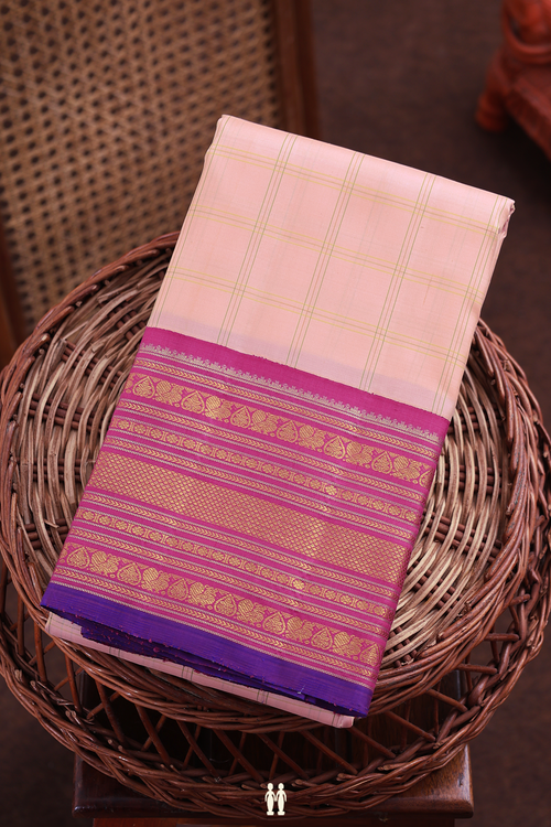 Kanchipuram Silk Saree In Pink With Checks Design