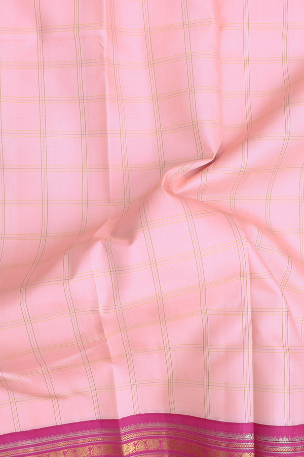 Kanchipuram Silk Saree In Pink With Checks Design