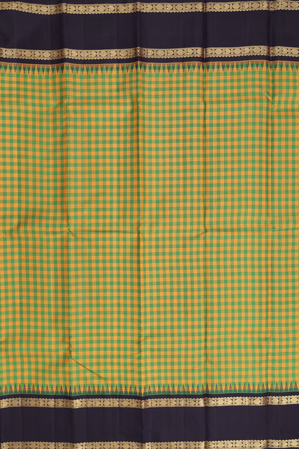 Kanchipuram Silk Saree In Green And Yellow With Checks Design