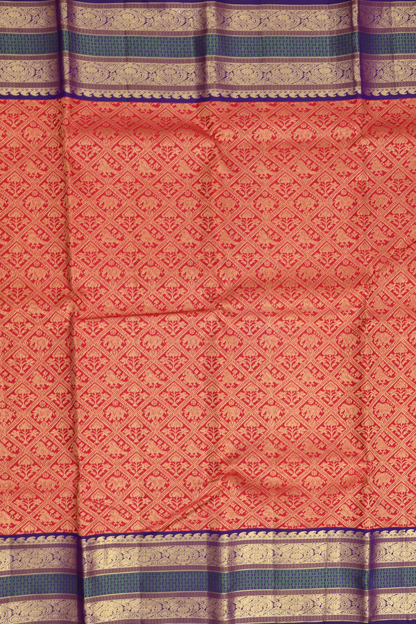 Kanchipuram Silk Saree In Scarlet Red With Brocade Design