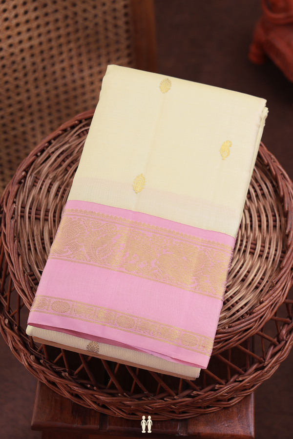 Kanchipuram Silk Saree In Off White With Paisley Buttas
