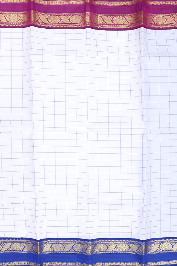 Kanchipuram Silk Saree In White With Checks Design