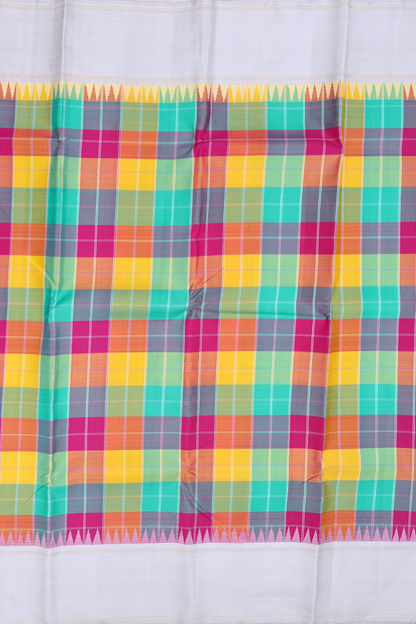 Kanchipuram Silk Saree In Multicolor With Checks Design